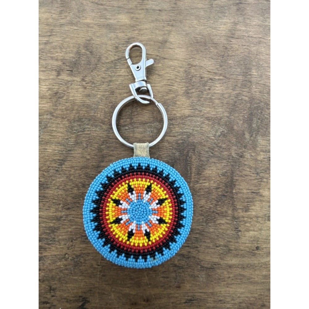 Shoshone-Bannock Beaded Leather Keychain Fort Hall Idaho Native American